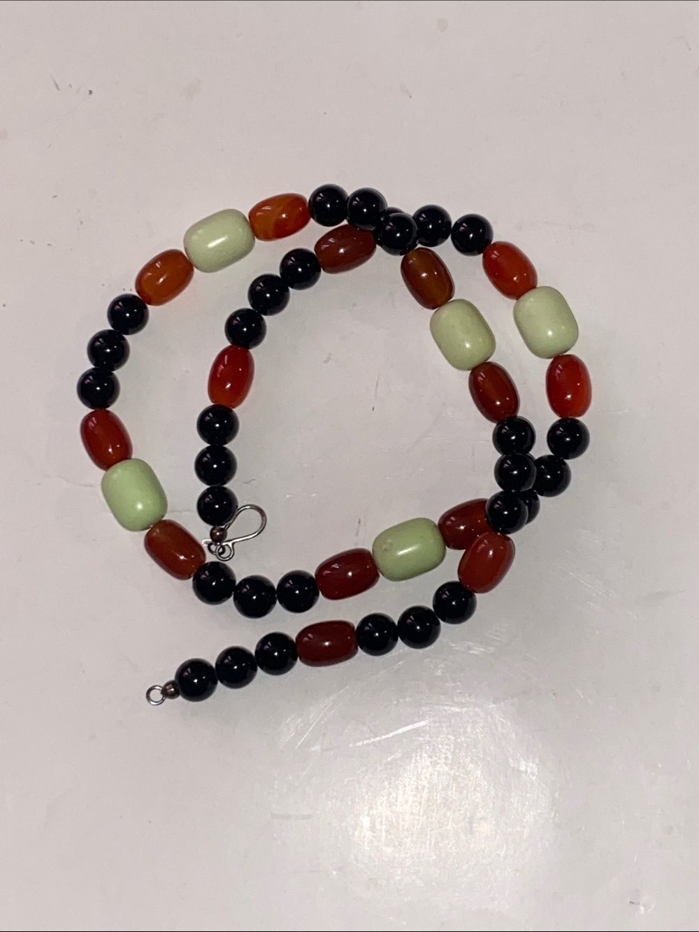 Jay King Handmade Black, Red & Pale Green Beaded Necklace 925 Silver